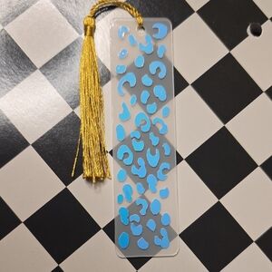 Blue Leopard Print Bookmark with Gold Tassel